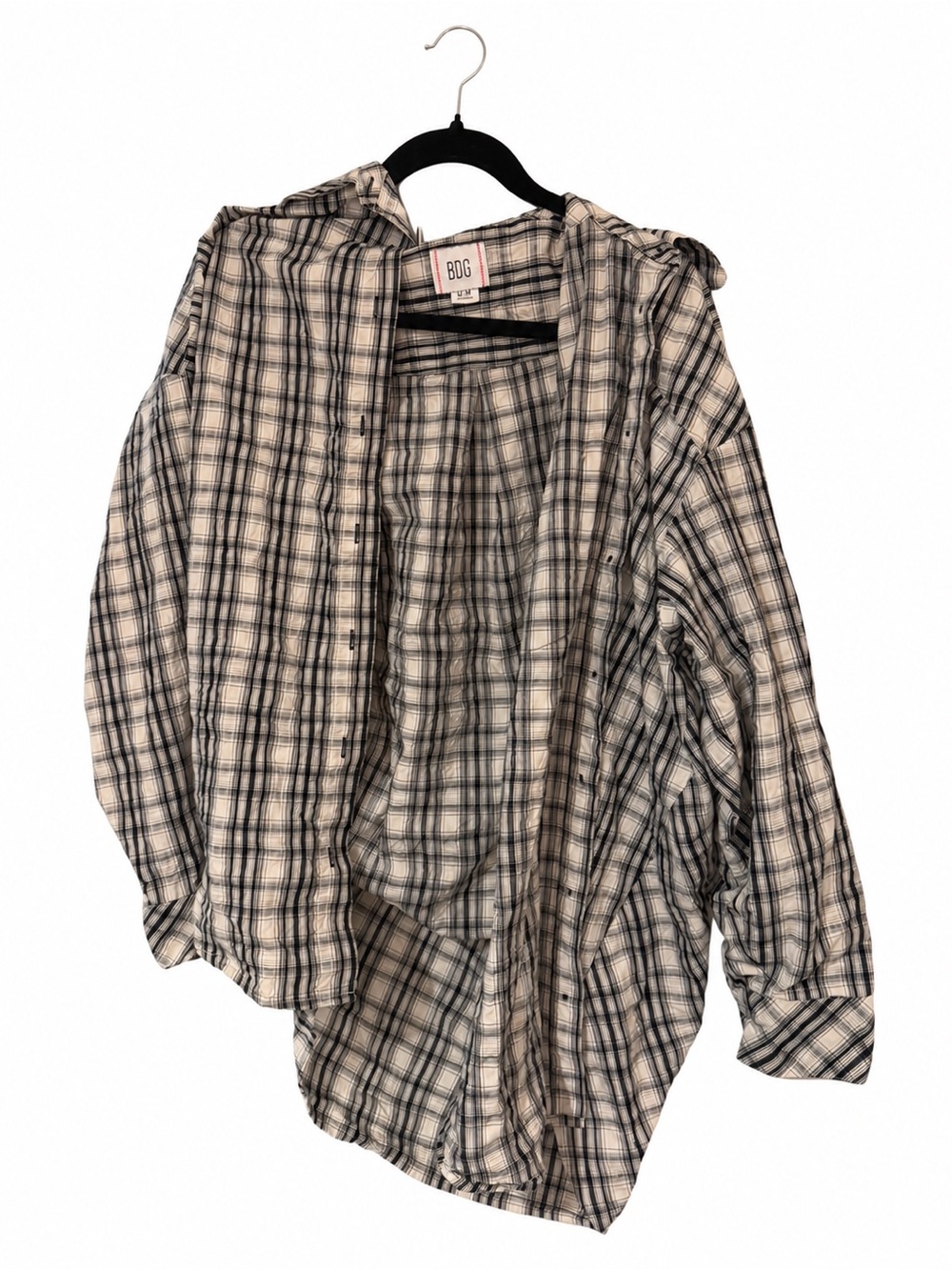 BDG Urban Outfitters Oversized Plaid Button-Down Shirt, Cream & Black, Size M
